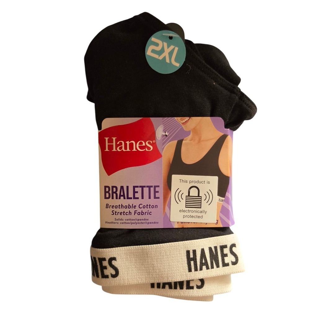 Hanes Bralette Black Cotton Stretch Pullover Logo Waistband DGB101 2XL